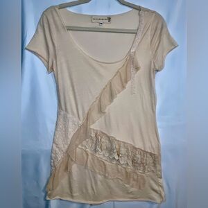 Johnny Was 4 Love And Liberty Top Trim Lace Blouse Cream Small Cotton NWOT